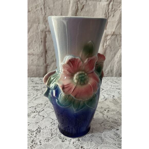 Beautiful Vintage Royal Copley Vase Cobalt Pink Green Marked - Picture 5 of 7